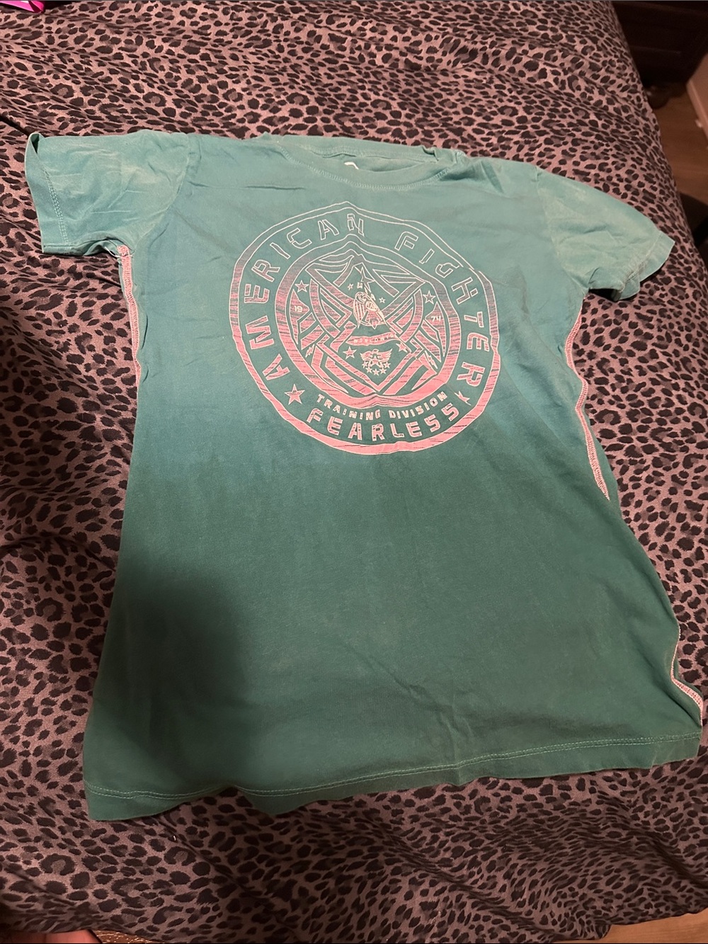 American Fighter Teal Short-Sleeve Graphic Tee with Pink Emblem
